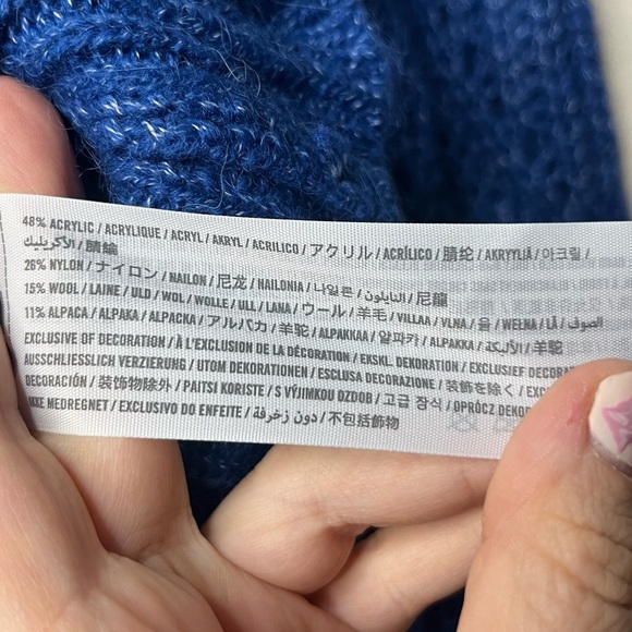 ABERCROMBIE & FITCH Lofty Puff Sleeve Crewneck Knit Royal Blue Metallic Sweater - Picture 8 of 8